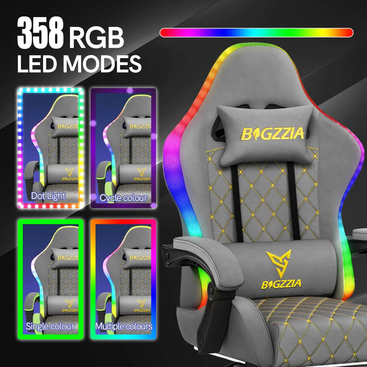 RGB Gaming Chair LED Lights and Ergonomic Computer Chair Reclining PU Leather High Back Video Game Chair with Footrest