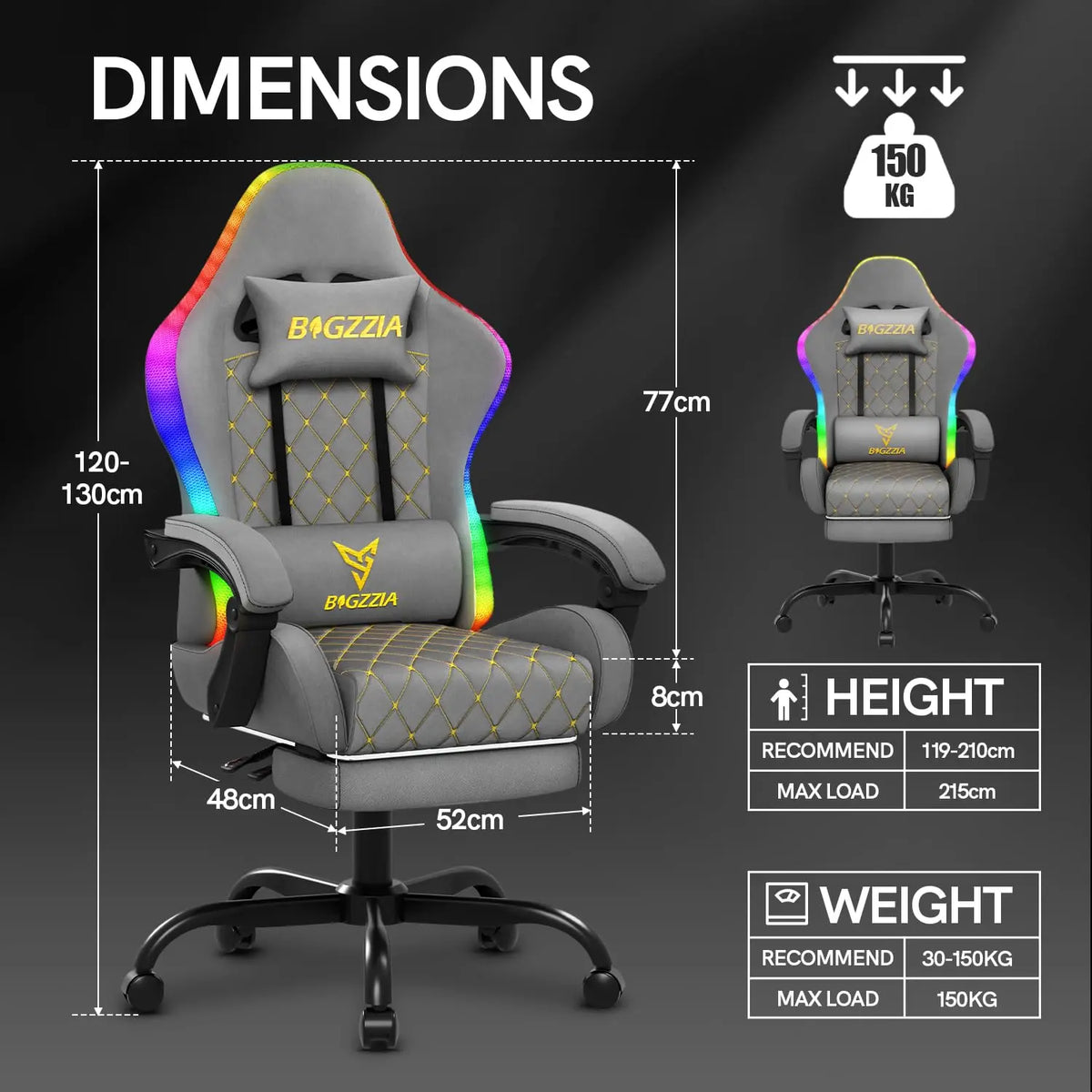RGB Gaming Chair LED Lights and Ergonomic Computer Chair Reclining PU Leather High Back Video Game Chair with Footrest