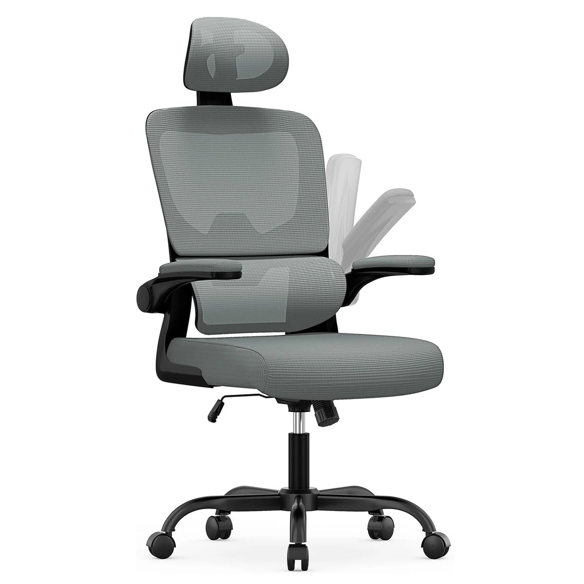 Ergonomic Office Chair with Lumbar Support, Home Office Desk Computer Chairs Adjustable Headrest and Flip-up Armrests