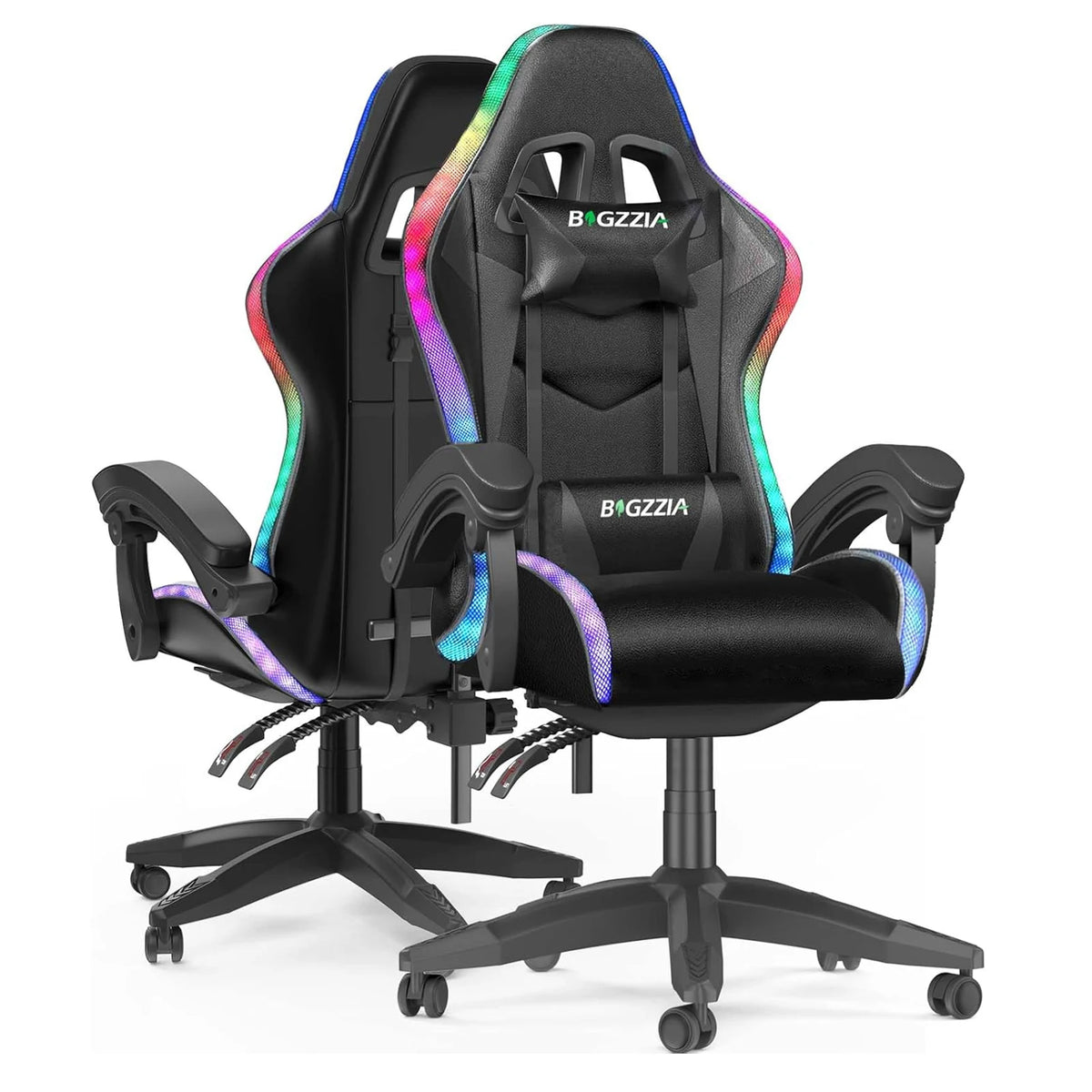 RGB Gaming Chair LED Lights and Ergonomic Computer Chair Reclining PU Leather High Back Video Game Chair Linkage Armrest