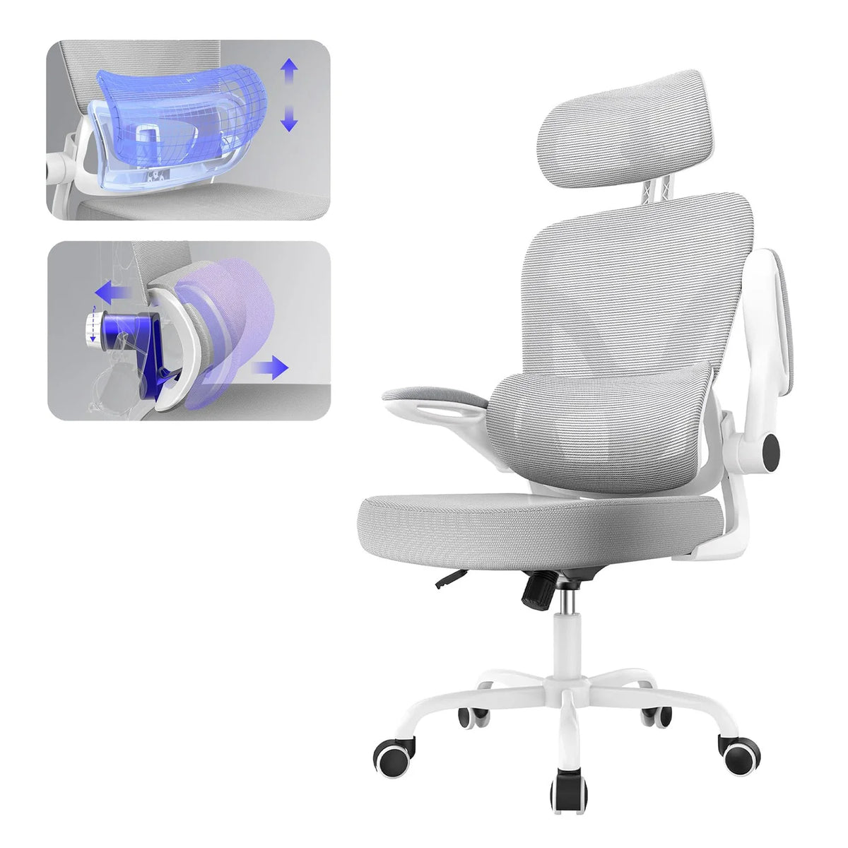 Ergonomic Office Chair with Lumbar Support, Home Office Desk Computer Chairs Adjustable Headrest and Flip-up Armrests