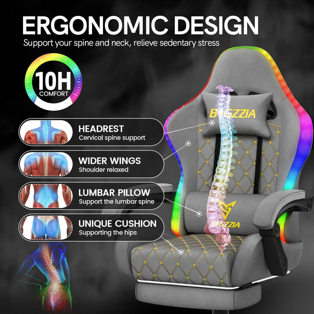 RGB Gaming Chair LED Lights and Ergonomic Computer Chair Reclining PU Leather High Back Video Game Chair with Footrest
