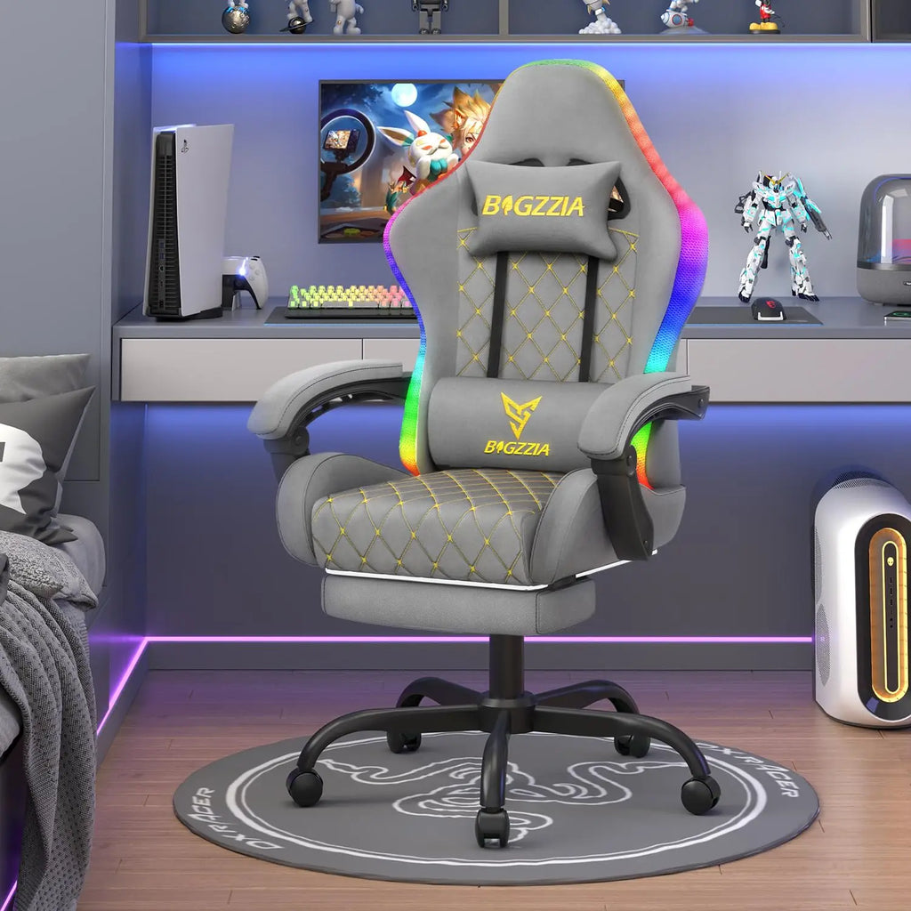 RGB Gaming Chair LED Lights and Ergonomic Computer Chair Reclining PU Leather High Back Video Game Chair with Footrest