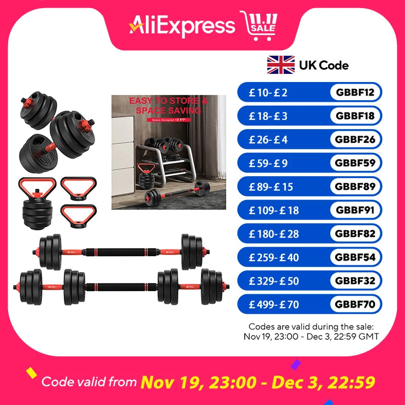 3-in-1 Dumbbell Barbell Set 20kg Weights Dumbbell Bars Adjustable Dumbbells Dumbbell Set for Strength Training Fitness Home Gym