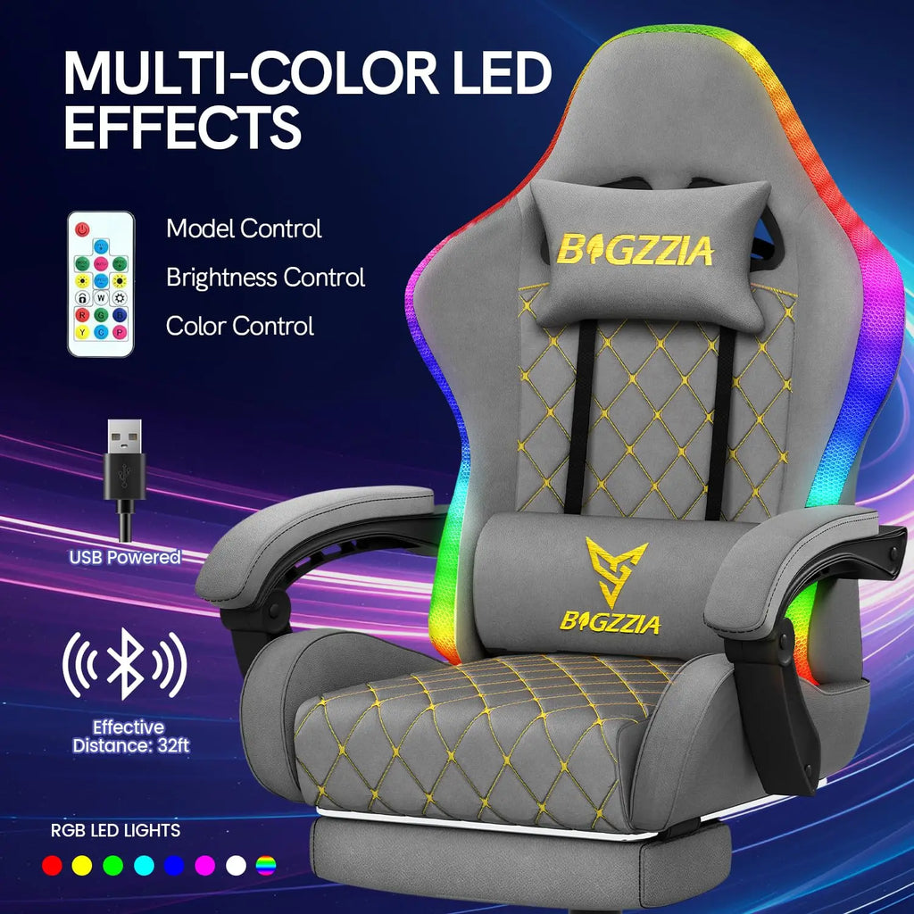 RGB Gaming Chair LED Lights and Ergonomic Computer Chair Reclining PU Leather High Back Video Game Chair with Footrest