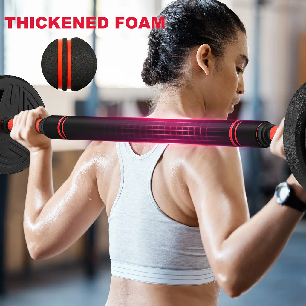 3-in-1 Dumbbells Set 20 kg Adjustable Dumbbells with Extra Barbell Bar Plastic-Coated Weight Plates Fitness Exercise Home Gym