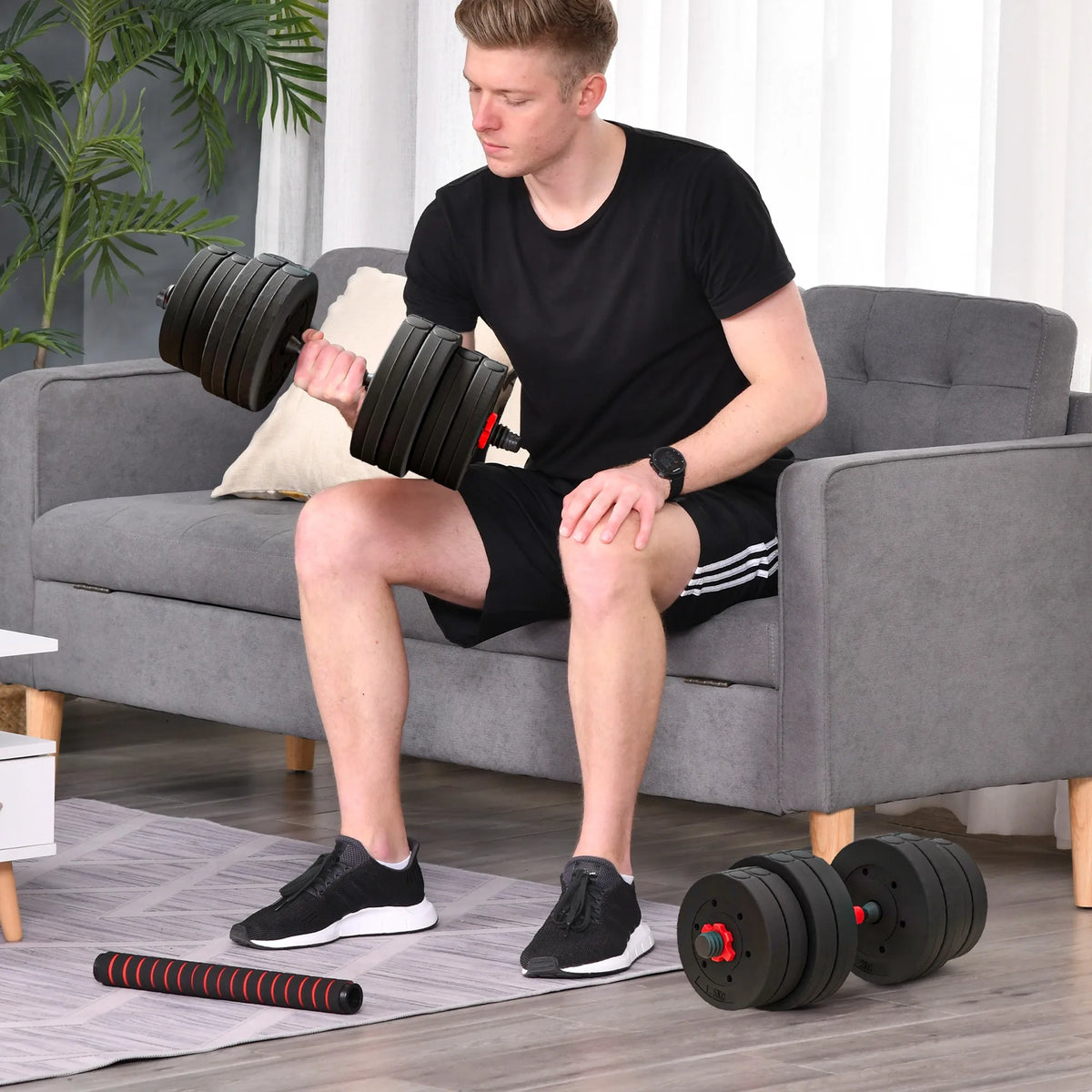 HOMCOM 30kg 2 IN 1 Adjustable Dumbbells Weight Set, With Barbell 2-6 Day Postage