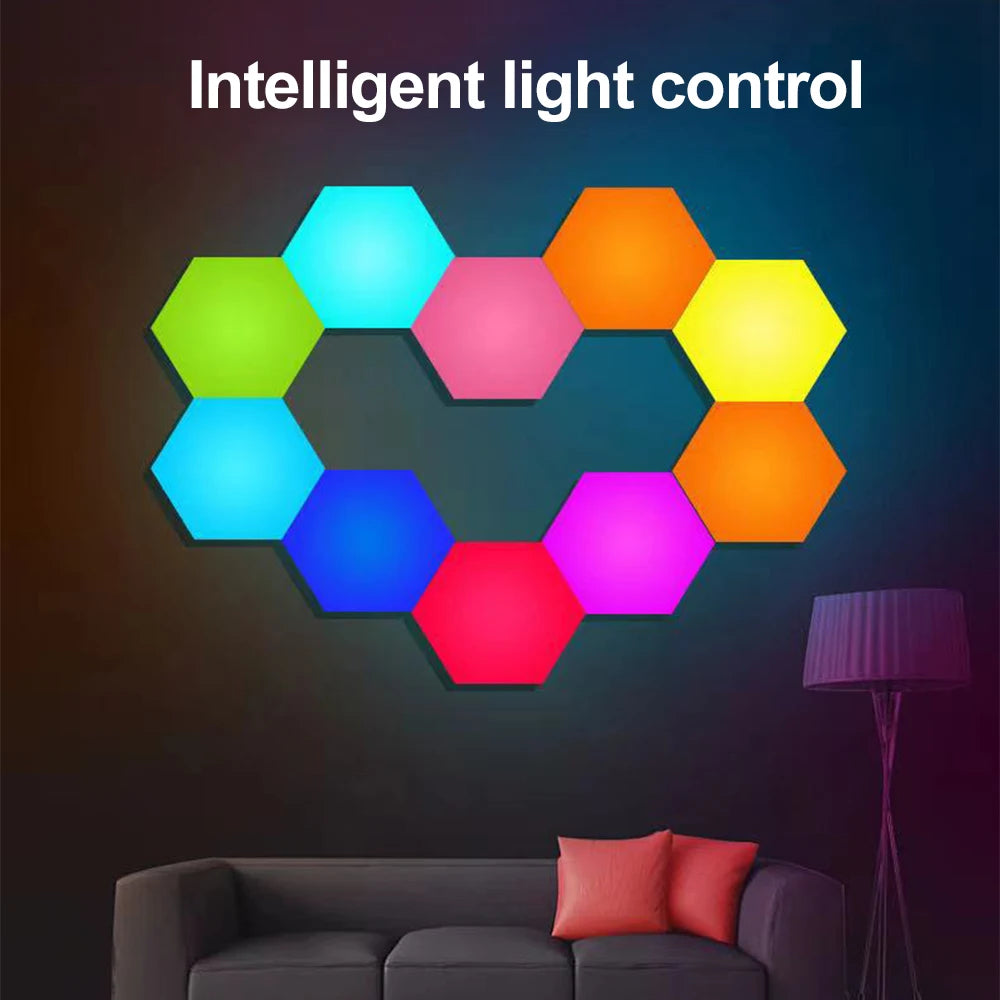 10Pcs DIY RGB Honeycomb Lights Bluetooth APP Control Color Changing LED Wall Lamp Magnetic Splicing Night Light With Remote Control for Bedroom Gaming Room Home Decor Christmas Party UK