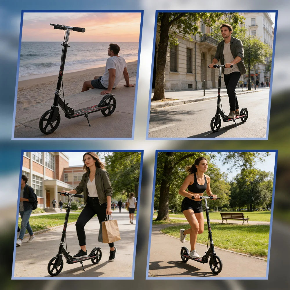 2026 NEW Foldable Portable Commuter Electric Scooter with Adjustable Handle Height Black Frame Bicycles and Scooters Rear Brake and Suspension 20km/h Speed for Kids Ages 6-12 And Adults