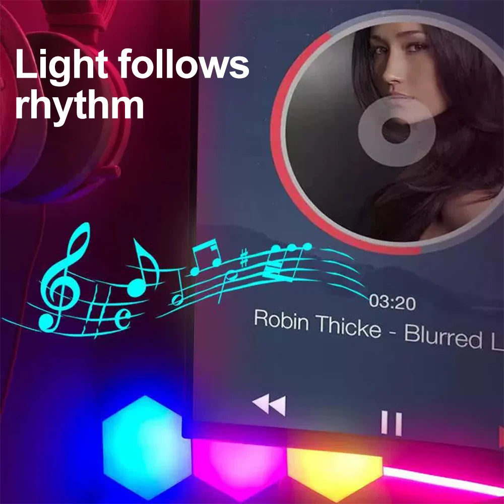 10Pcs DIY RGB Honeycomb Lights Bluetooth APP Control Color Changing LED Wall Lamp Magnetic Splicing Night Light With Remote Control for Bedroom Gaming Room Home Decor Christmas Party UK