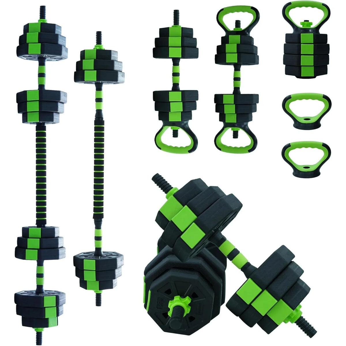 Adjustable Dumbbell Set，2-in-1 Dumbbell & Barbell Home Gym Set with Connecting Rod, Cast Iron Weight Plates for Strength Training, Fitness, and Full Body Workout