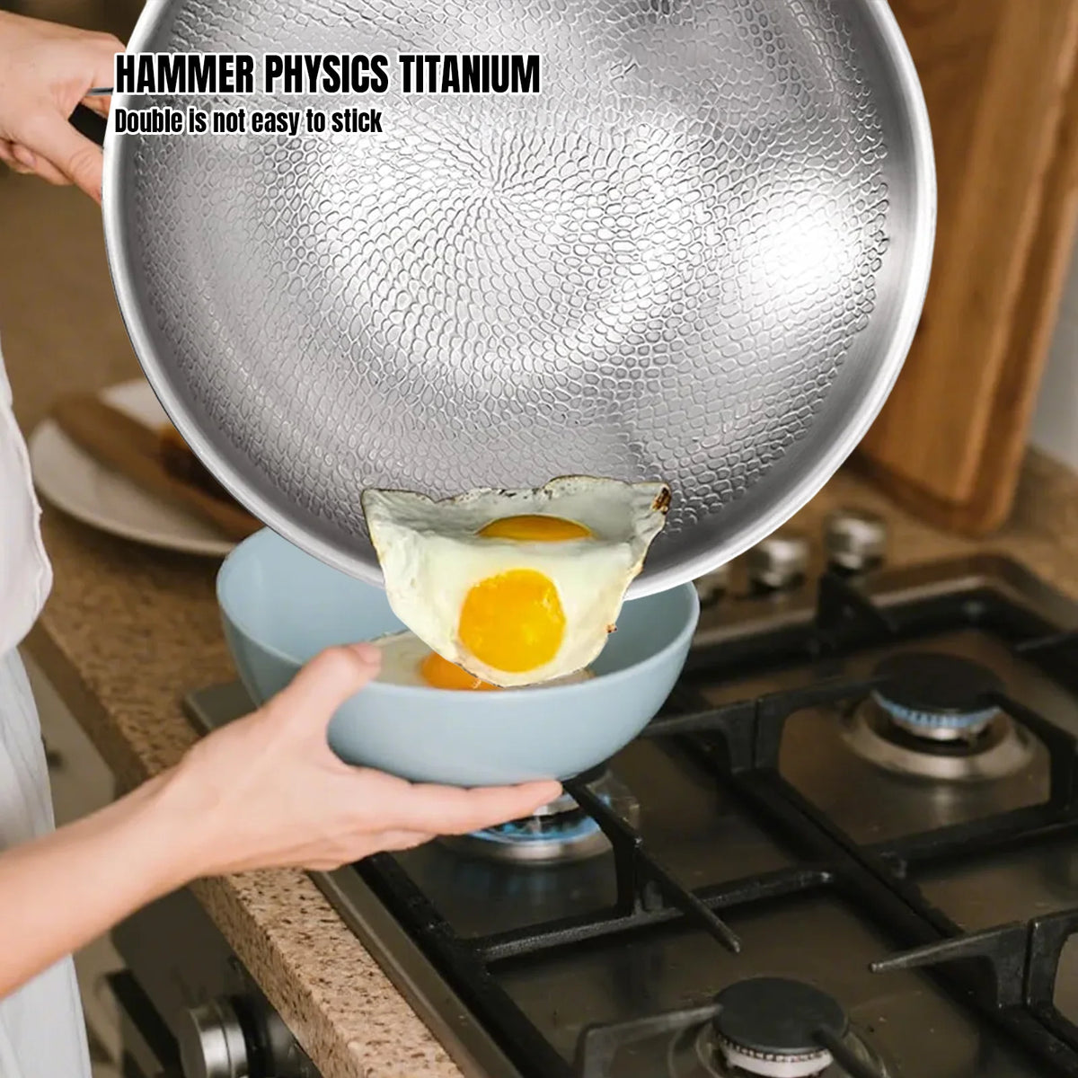 Titanium Non-stick Frying Pan with Lid Scratch-proof Three-layer Hammered Design Quick Uniform Warming Healthy Cooking For All Stove Types