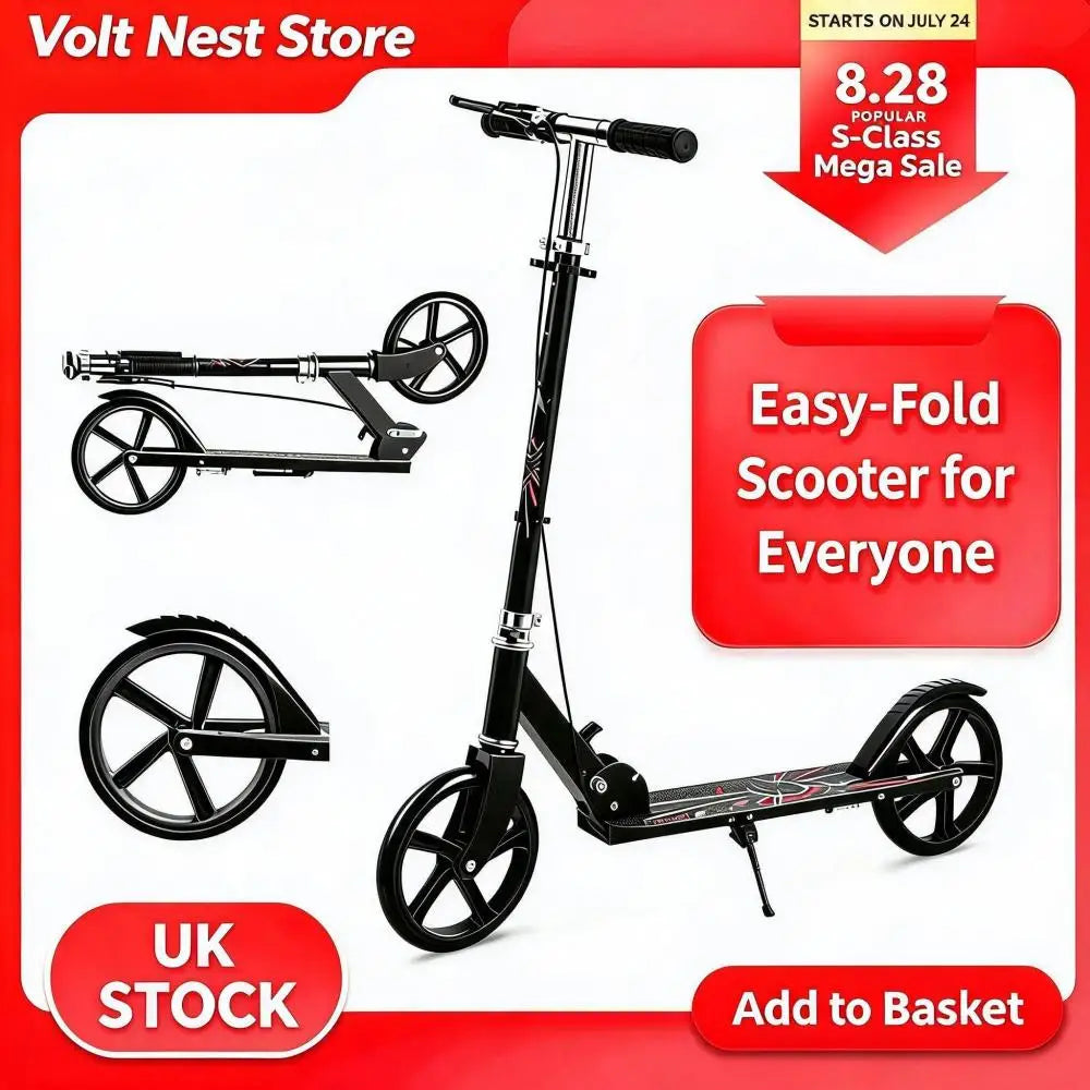 2026 NEW Foldable Portable Commuter Electric Scooter with Adjustable Handle Height Black Frame Bicycles and Scooters Rear Brake and Suspension 20km/h Speed for Kids Ages 6-12 And Adults