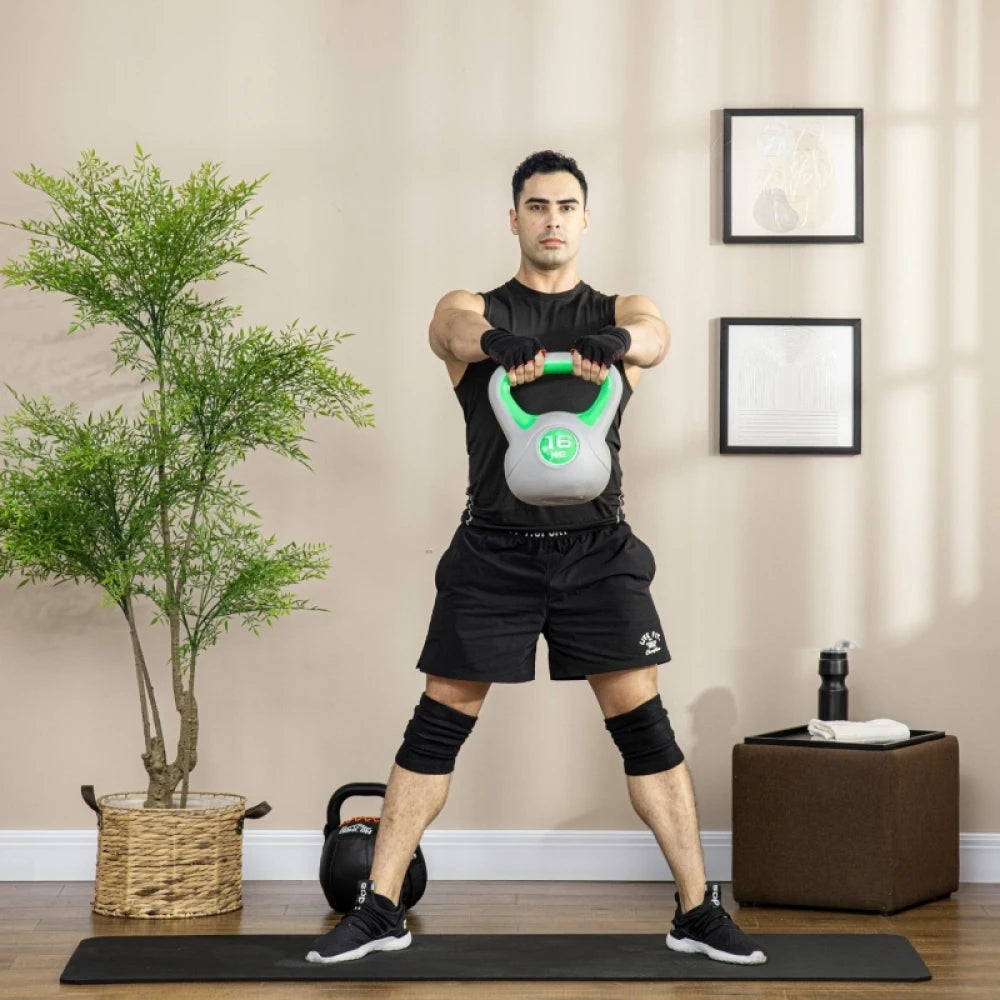 Ye 16kg Kettlebell with Handle for Home Gym Weight Lifting and Strength Training, Green and Grey