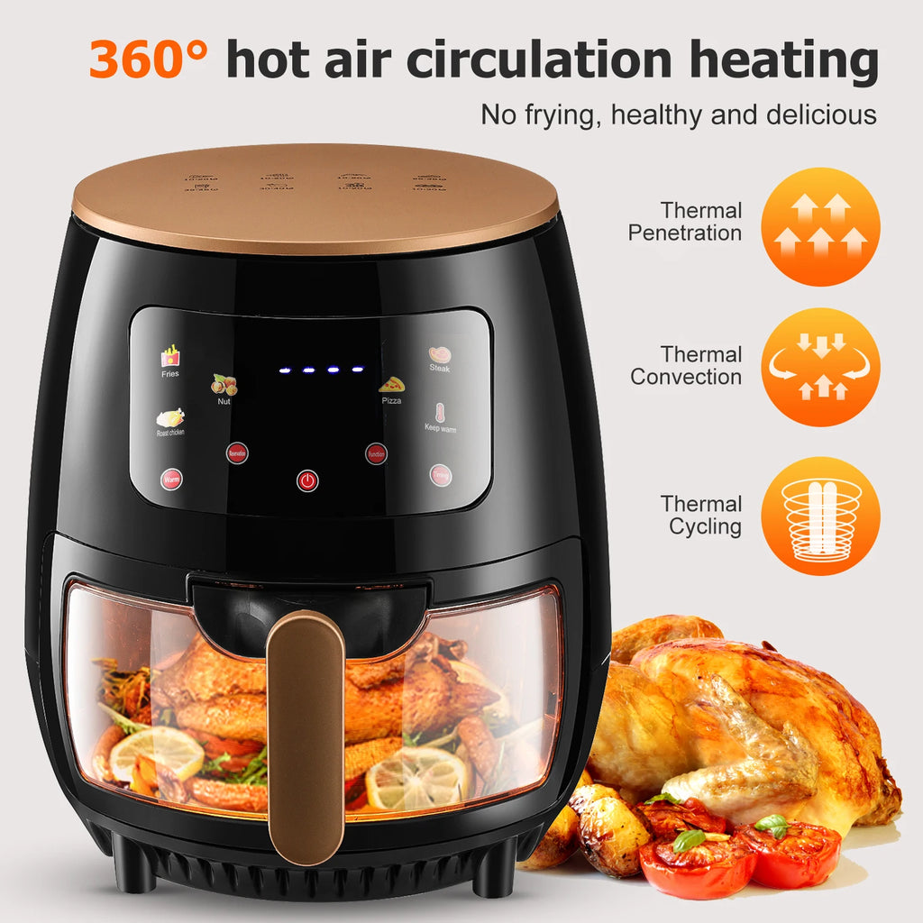 Air Fryer, 6QT Airfryer Oven with Viewing Window Oilless Cooker with Digital Display 6 Cooking Presets Dishwasher Safe black
