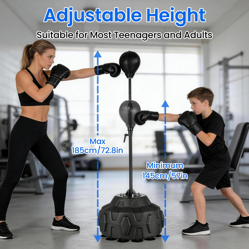 Punching Bag with Stand Height Adjustable 144.7-184.9 cm Kickboxing Training Speed Ball Reflex Boxing Equipment for Adults Kids Teens Home Gym Fitness Workout Muay Thai Martial Arts Standing Punch Bag Set