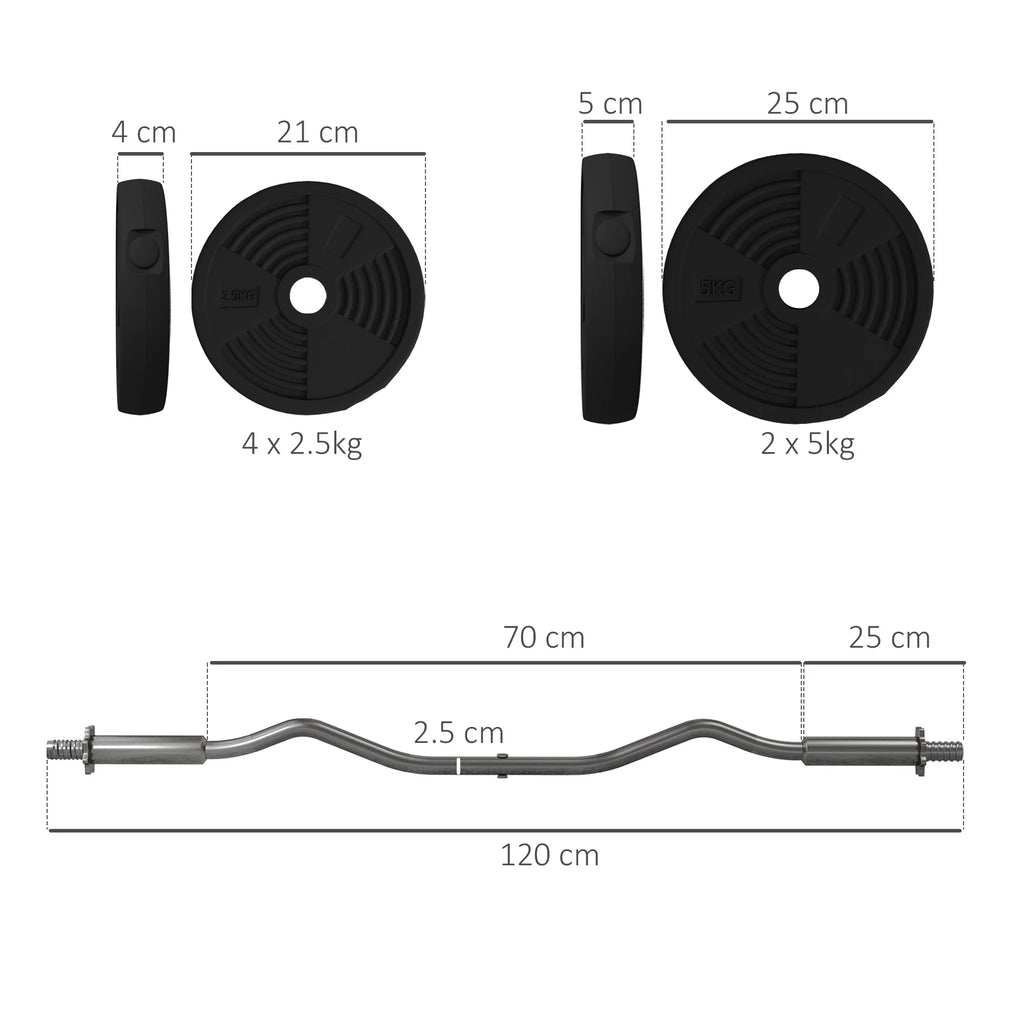 SPORTNOW 25kg Barbell Weights Set, Adjustable Gym Weights up to 80kg with 4ft Curl Bar and Non-slip Handle for Home Gym