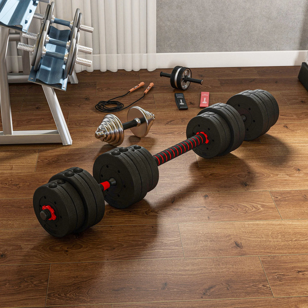 HOMCOM 30kg 2 IN 1 Adjustable Dumbbells Weight Set, With Barbell 2-6 Day Postage
