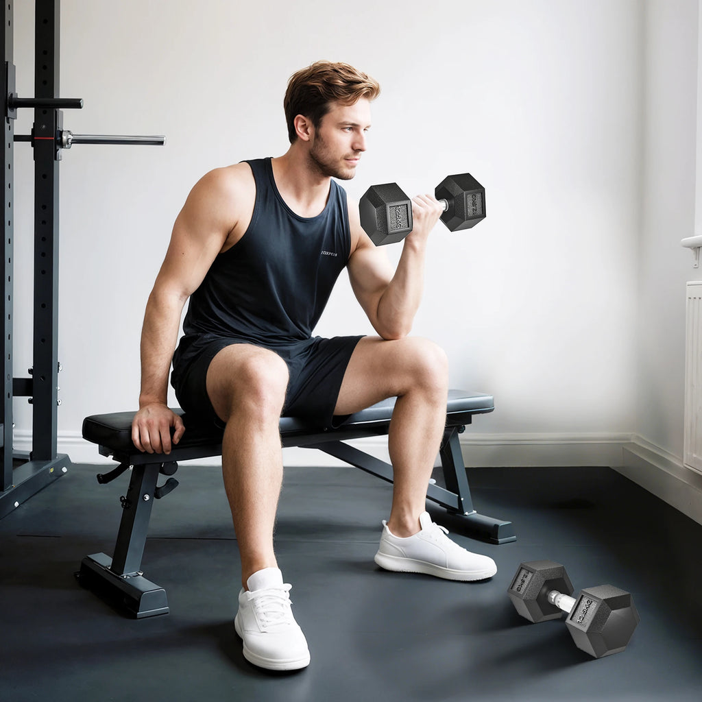 HOMCOM 2x12.5KG Rubber Hex Dumbbell Portable Hand Weights Dumbbell for Home Gym Workout Fitness