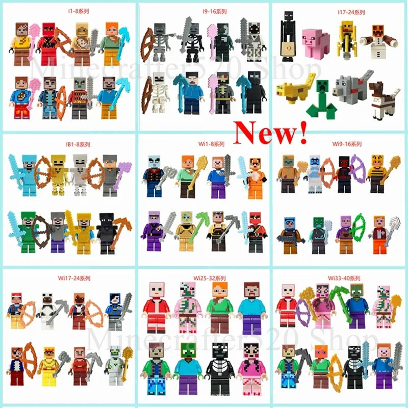 17 Styles Minecrafte Building Blocks Set I/Wi Series 8PCS Set MC Non Repetitive DIY Assembled Toy Birthday Gift action figure