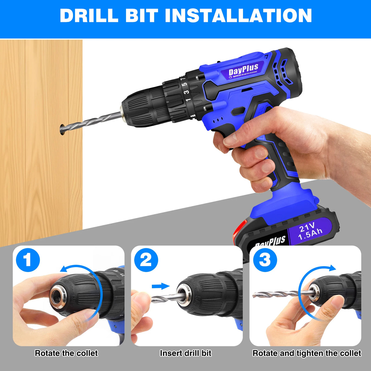 Cordless Drill Kit Electric Screwdriver Kit, 45Nm Cordless Combination Drill, LED Work Light, Home and Garden DIY Project Kit