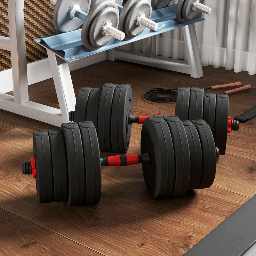 HOMCOM 30kg 2 IN 1 Adjustable Dumbbells Weight Set, With Barbell 2-6 Day Postage