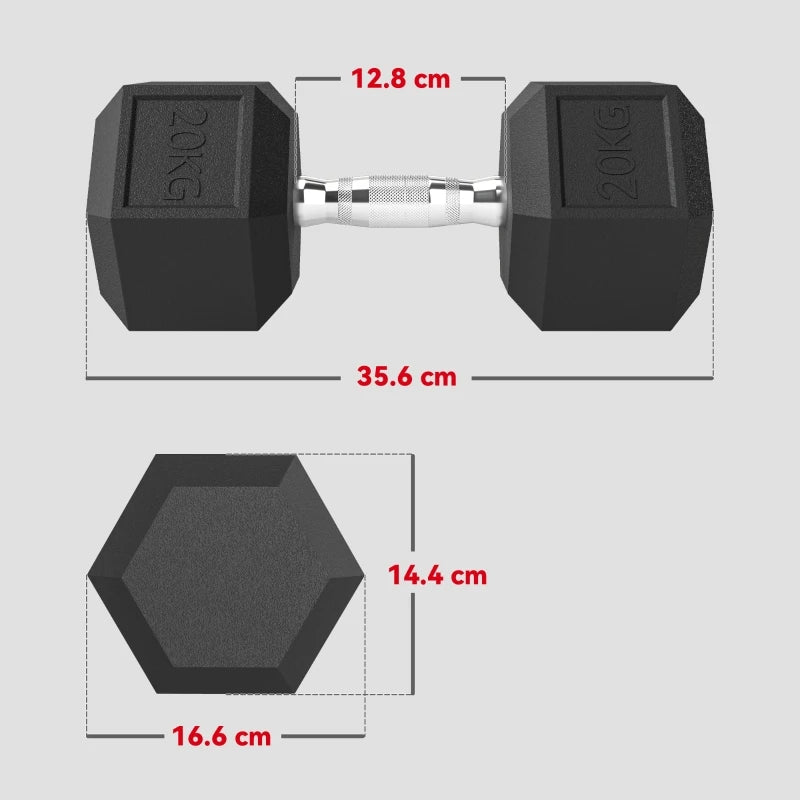 PINGGO 20KG Single Rubber Hex Dumbbell Portable Hand Weights Dumbbell Home Gym
