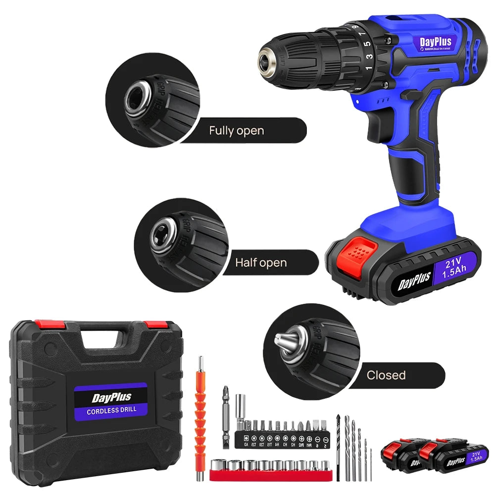 Cordless Drill Kit Electric Screwdriver Kit, 45Nm Cordless Combination Drill, LED Work Light, Home and Garden DIY Project Kit