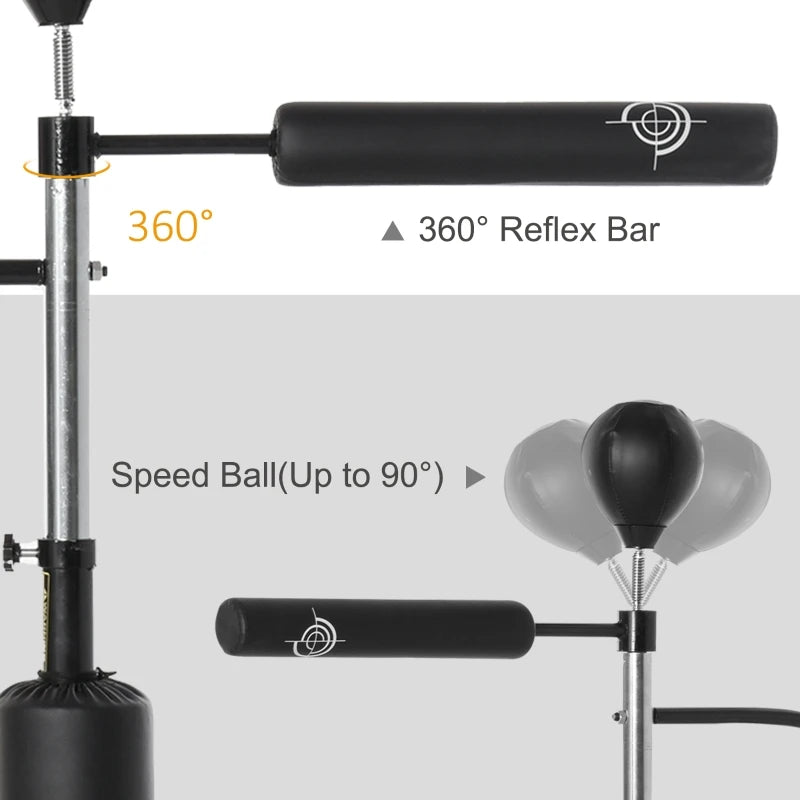 4-in-1 Boxing Punching Bag, Freestanding with 2 Speed Bals, 360° Reflex Bar, 160-230cm Adjustable Height, Black