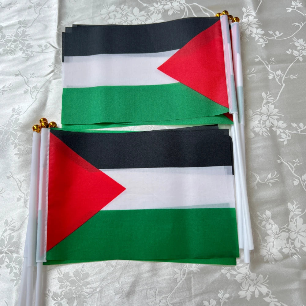 Palestine Flag 14x21cmHand Waving Palestinian Flagpole for Events Free P&P