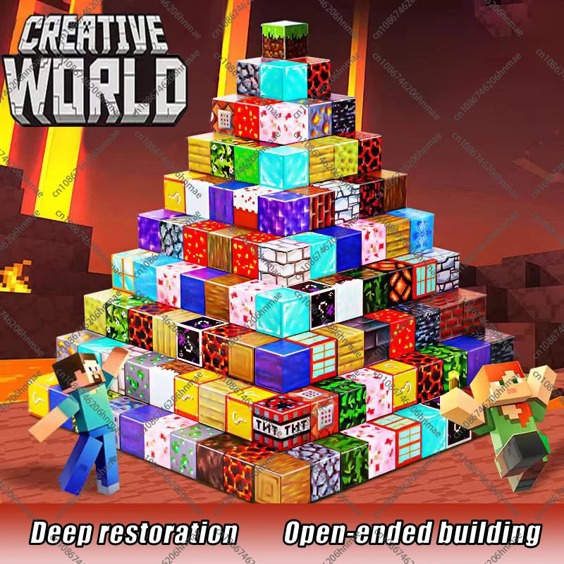Magnetic Building Blocks Mine World Magnet Cube for Stacking Construction Set STEM Sensory Toys Kids Boys Girls Ages 3+ DIY Toys