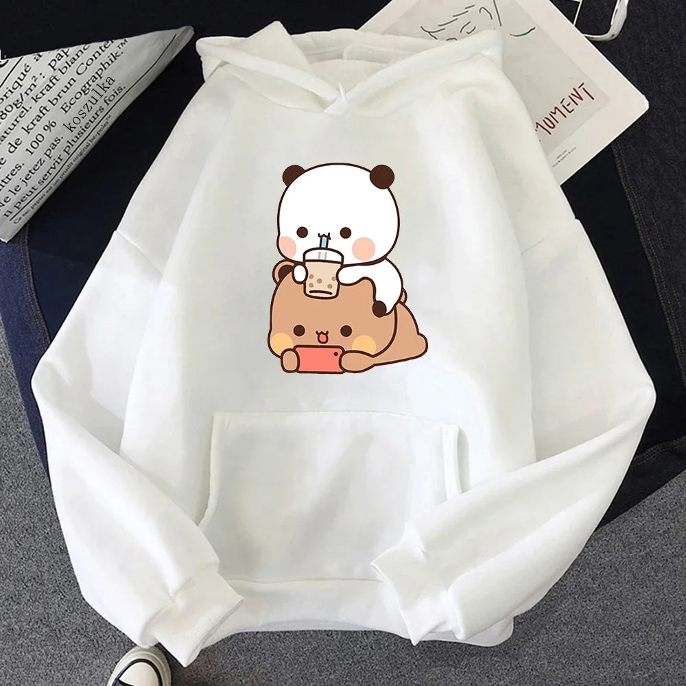 Bubu And Dudu Drink Bubble Tea Print Women Hoodie Kawaii Female Hoodie