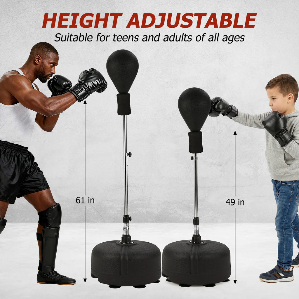 Freestanding Punching Bag with Adjustable Height, EVA Foam Boxing Ball, Spring Loaded Stand, Stable HDPE Base for Training Stress Relief, Home Gym Cardio Workout