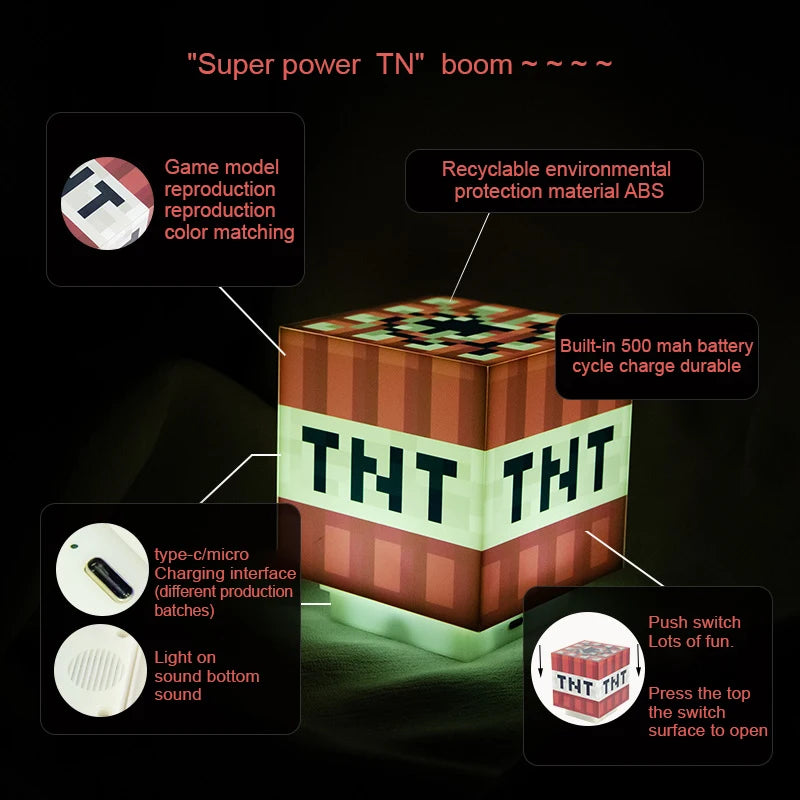 Minecraft TNT Light with Official Game Sounds Handheld Light Room Decor Kids