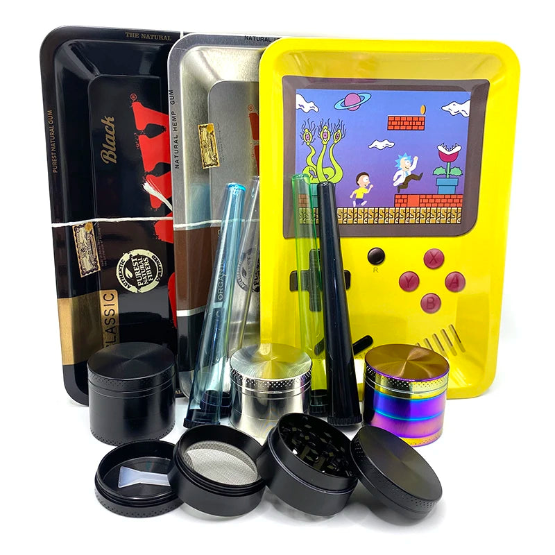 Zinc Alloy 40mm Herb Grinder 4-layer with Plastic Tube King Size Rolling Tray