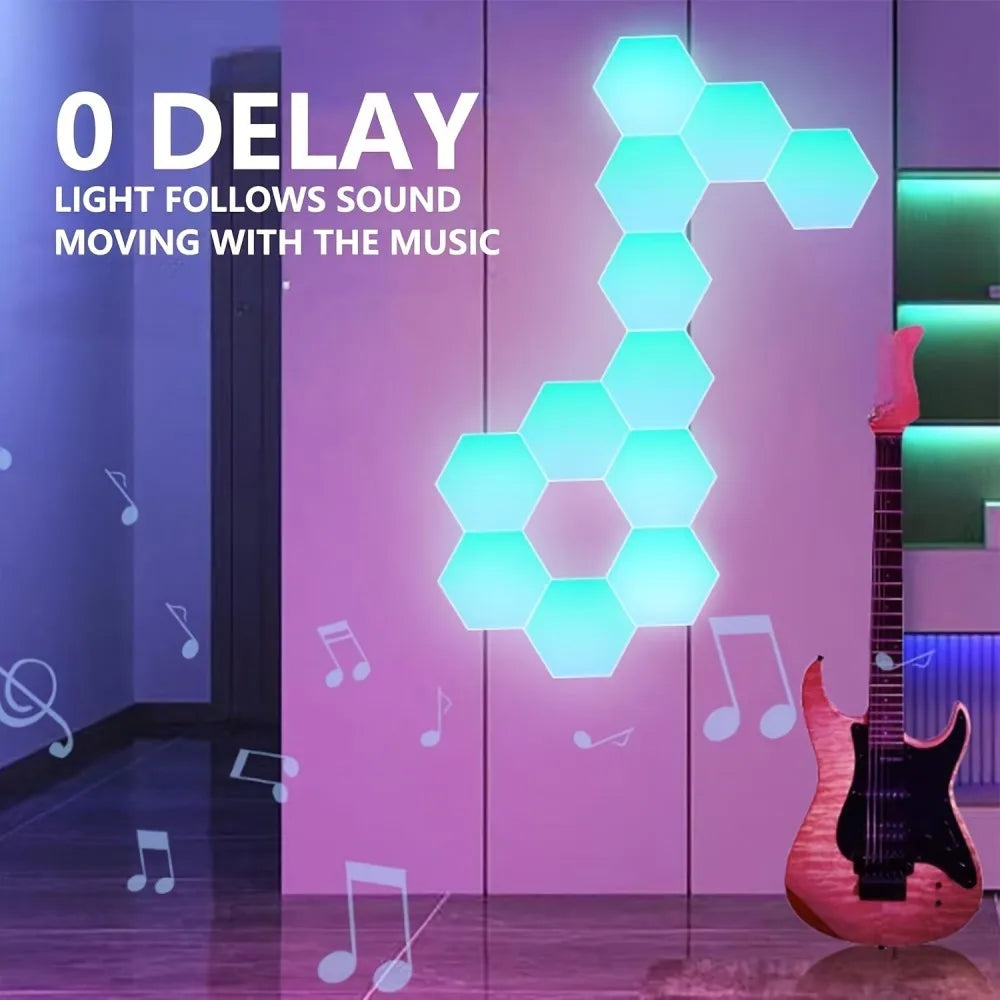 10Pcs DIY RGB Honeycomb Lights Bluetooth APP Control Color Changing LED Wall Lamp Magnetic Splicing Night Light With Remote Control for Bedroom Gaming Room Home Decor Christmas Party UK