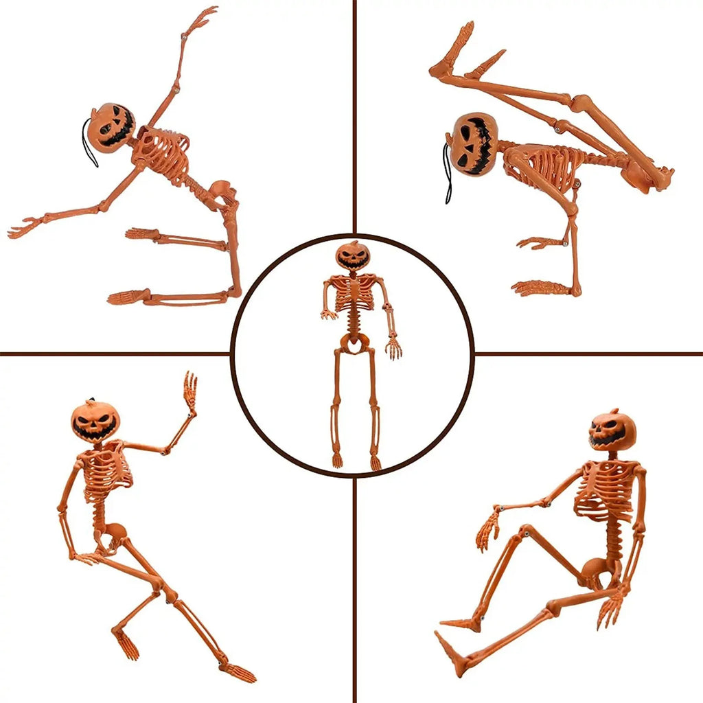 Halloween Full Life Size Skeleton Pumpkin Head Hanging Movable Decoration