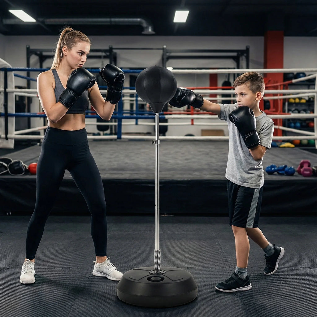 Freestanding Punching Bag with Adjustable Height, EVA Foam Boxing Ball, Spring Loaded Stand, Stable HDPE Base for Training Stress Relief, Home Gym Cardio Workout