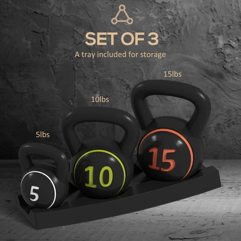 PINGGO Three-Piece Kettlebell Set, Used for hand strength training，Handle with plastic protective cover to prevent detachment