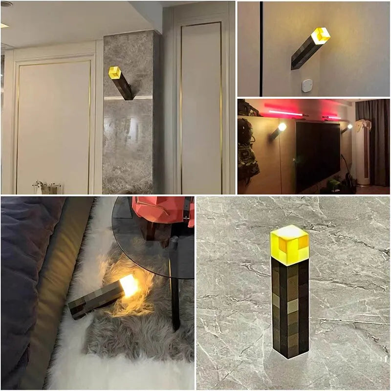 Minecraft Flashlight Torch Lamp Bedroom Decorative Light LED Night Light USB