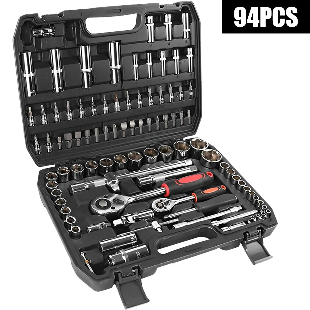 94pcs Ratchet Wrench Set Car Repair Tool 1/4 1/2 Ratchet Torque Wrench Combo Kit with Sockets Metric Bit Hand Tool
