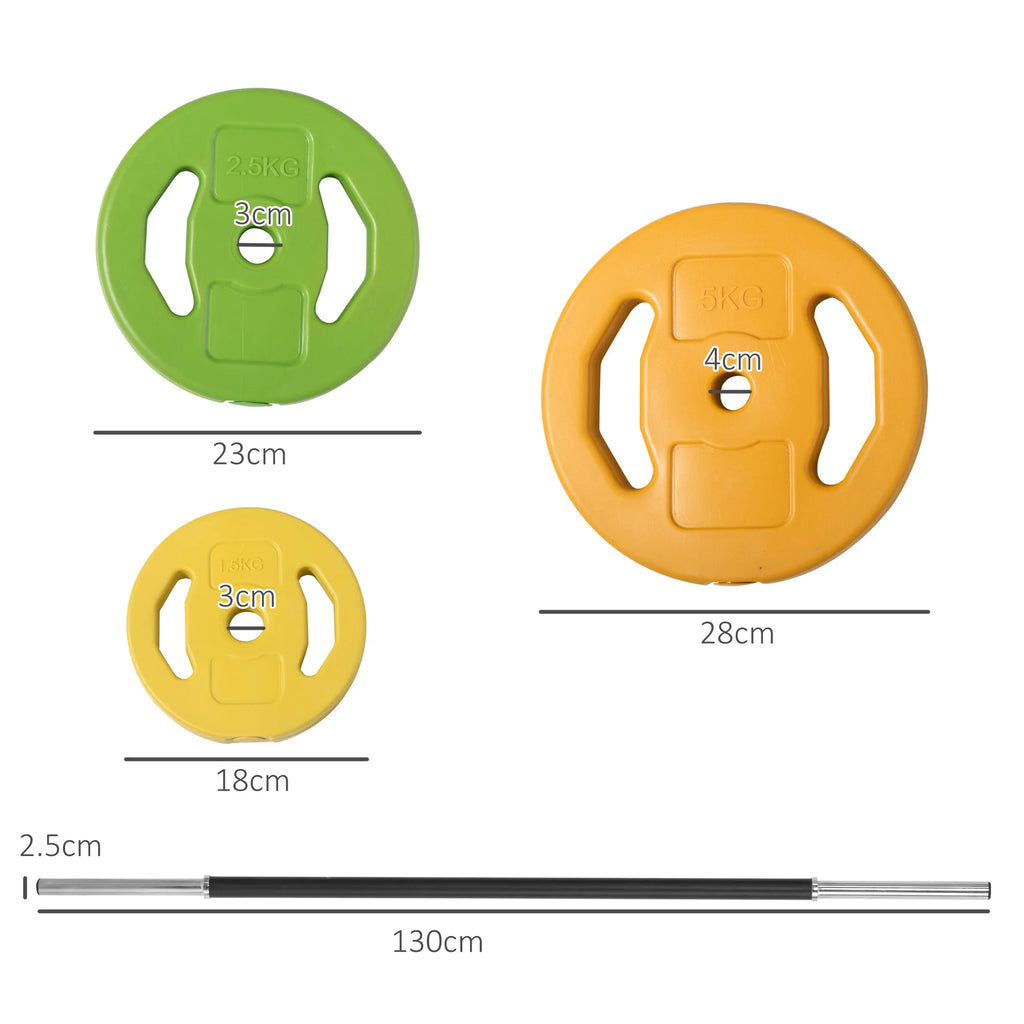 HOMCOM 20kg Barbell Weights Set, Adjustable Weights with Non-slip Handle, for Women and Men Home Gym Exercise