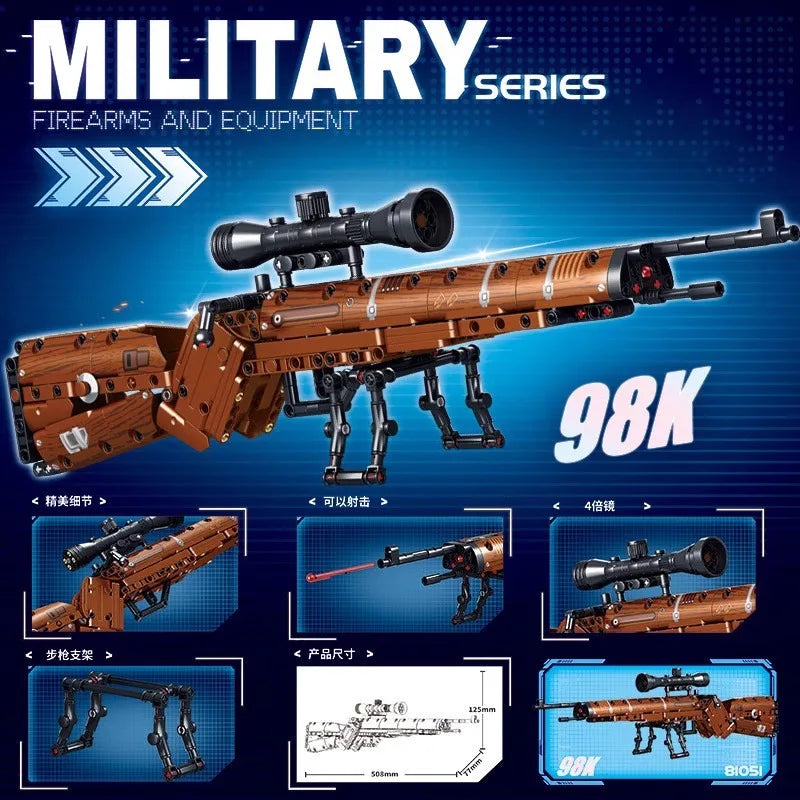 AK47 Assault Rifle Building Blocks Set SWAT City WW2 Military Weapon 98K Rifle Model DIY Assembly Toy Kids Holiday Gift