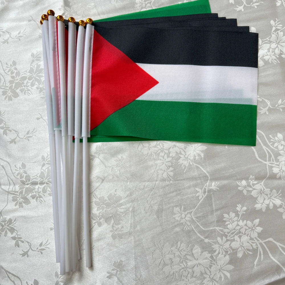 Palestine Flag 14x21cmHand Waving Palestinian Flagpole for Events Free P&P
