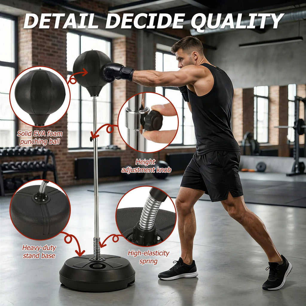 Freestanding Punching Bag with Adjustable Height, EVA Foam Boxing Ball, Spring Loaded Stand, Stable HDPE Base for Training Stress Relief, Home Gym Cardio Workout