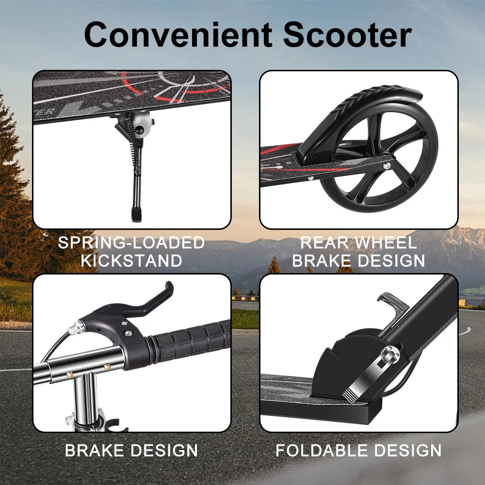 2026 NEW Foldable Portable Commuter Electric Scooter with Adjustable Handle Height Black Frame Bicycles and Scooters Rear Brake and Suspension 20km/h Speed for Kids Ages 6-12 And Adults