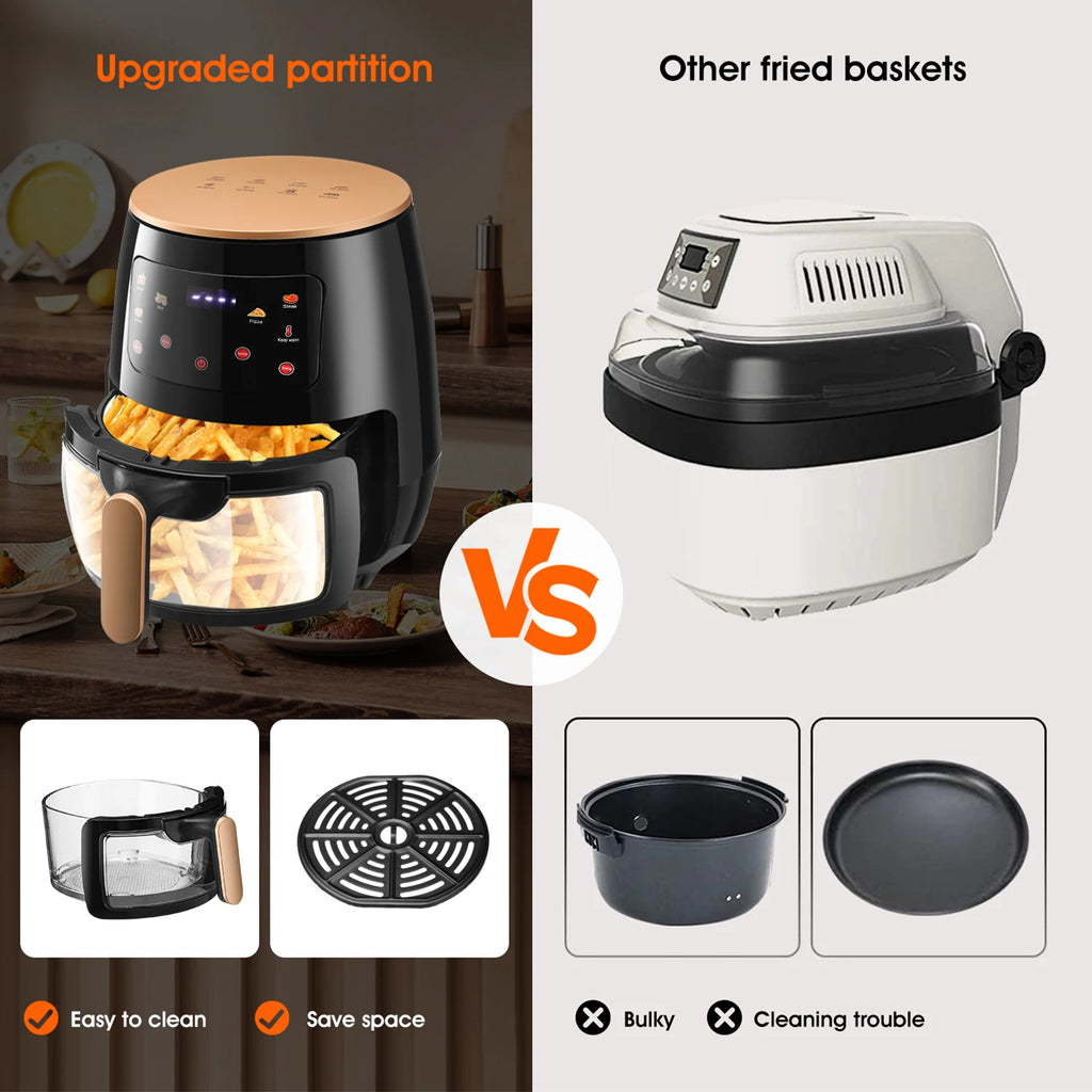 Air Fryer, 6QT Airfryer Oven with Viewing Window Oilless Cooker with Digital Display 6 Cooking Presets Dishwasher Safe black