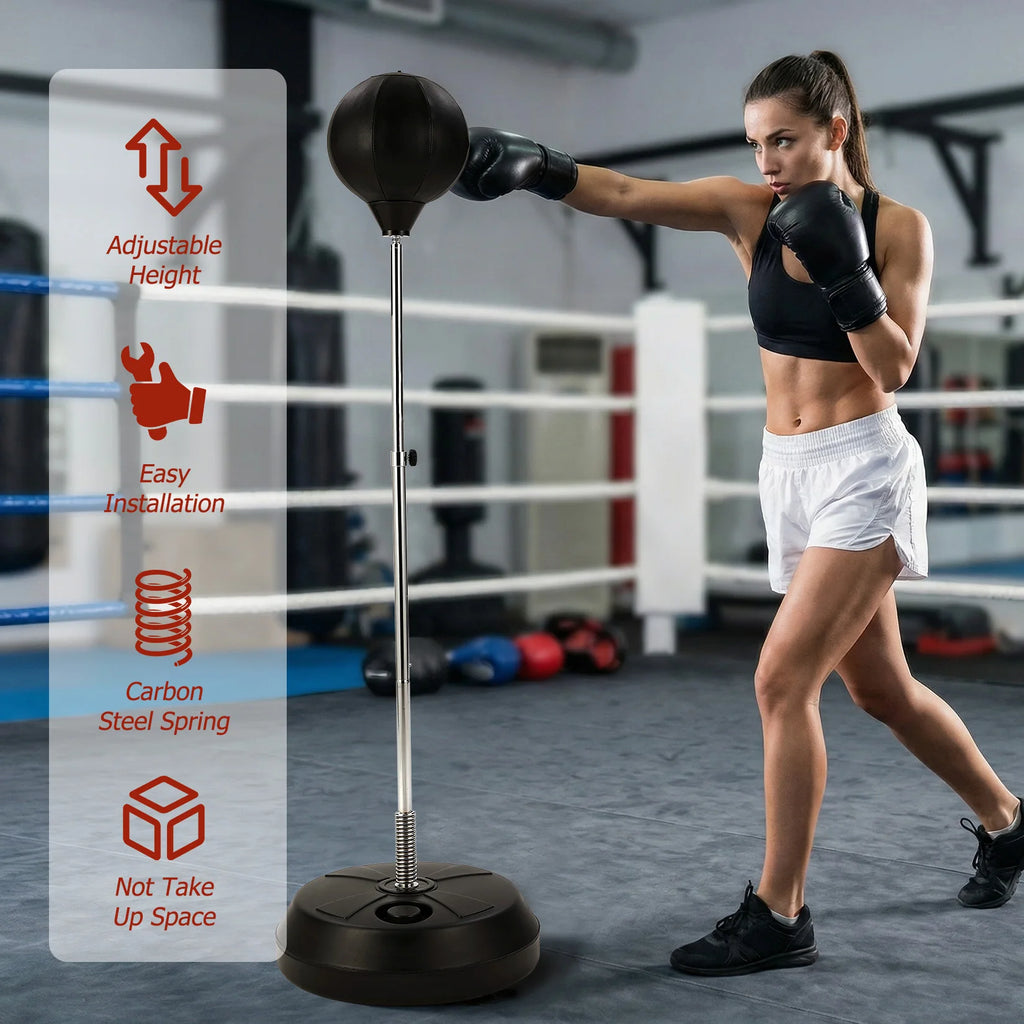 Freestanding Punching Bag with Adjustable Height, EVA Foam Boxing Ball, Spring Loaded Stand, Stable HDPE Base for Training Stress Relief, Home Gym Cardio Workout