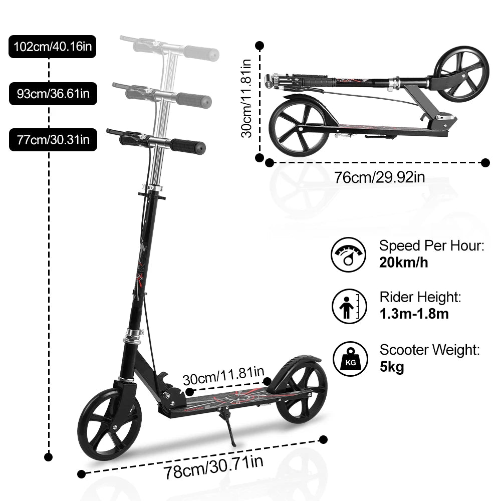 2026 NEW Foldable Portable Commuter Electric Scooter with Adjustable Handle Height Black Frame Bicycles and Scooters Rear Brake and Suspension 20km/h Speed for Kids Ages 6-12 And Adults
