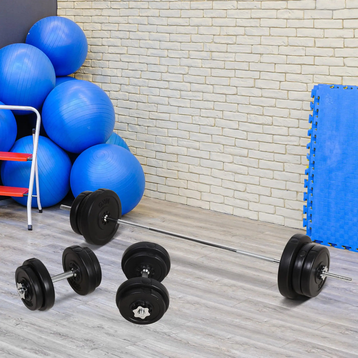 HOMCOM 65kg Adjustable Barbell Weights Set, 2-in-1 Dumbbells and Barbell Set with Knurled Bar, Free Weights Training Equipment